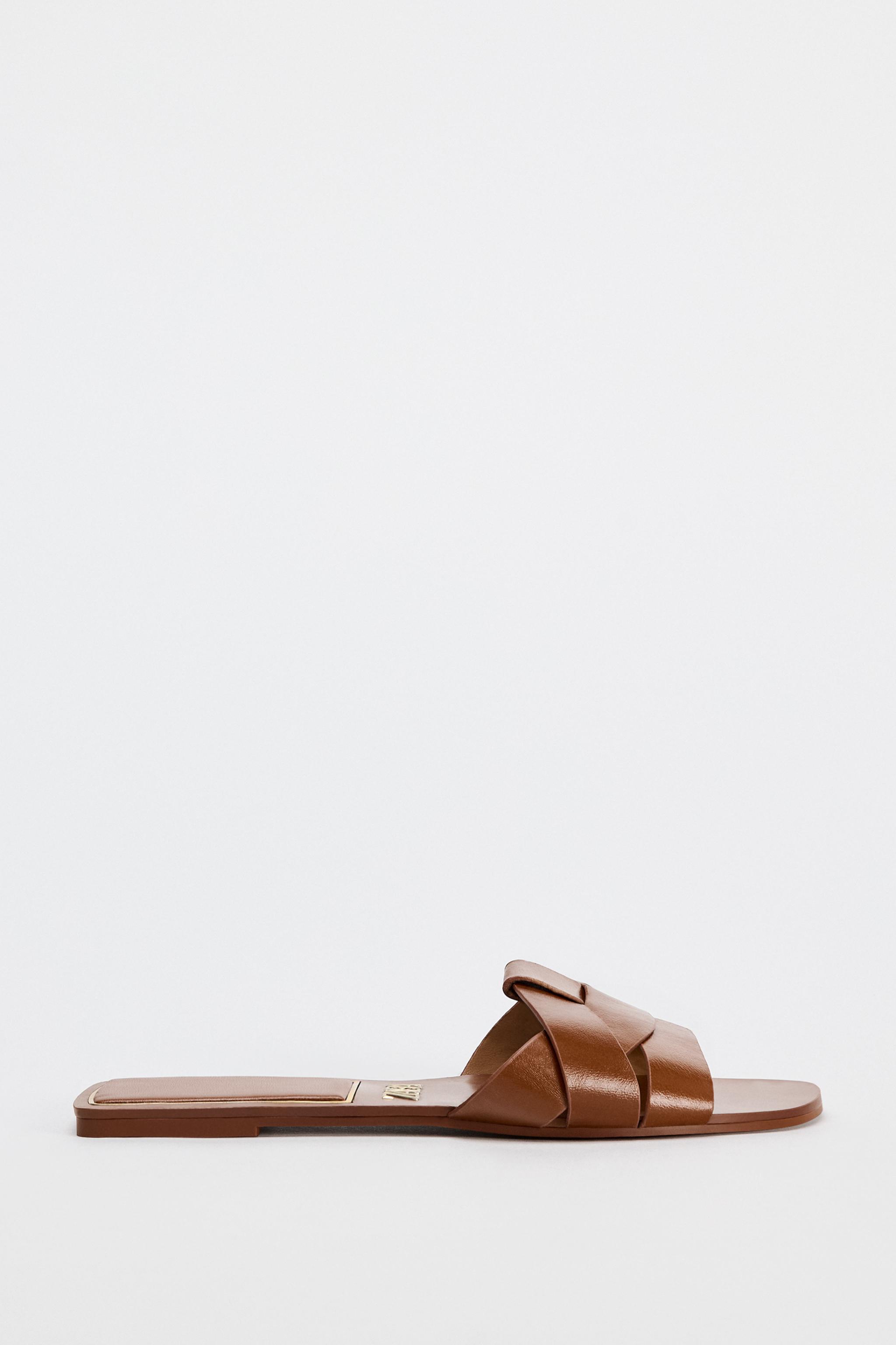 Flat Criss-Cross Leather Slider Sandals