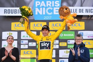 Sergio Henao (Sky) in the yellow jersey at Paris-Nice.