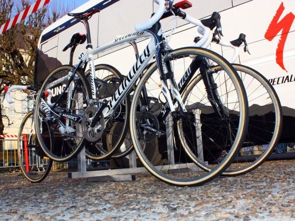 Most Saxo Bank riders ran traditional box-section wheels while Fabian Cancellara ran Zipp 303s - even through the Arenberg forest.