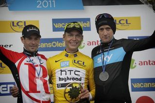 Paris-Nice GC podium: Andreaas Kloden (RadioShack), Tony Martin (Team HTC - Highroad), Bradley Wiggins (Team Sky)