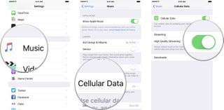 Launch the settings app, tap music, tap cellular data, and tap on the On/Off switch beside High Quality Streaming