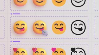 A cursor edits the expression of a happy face emoji