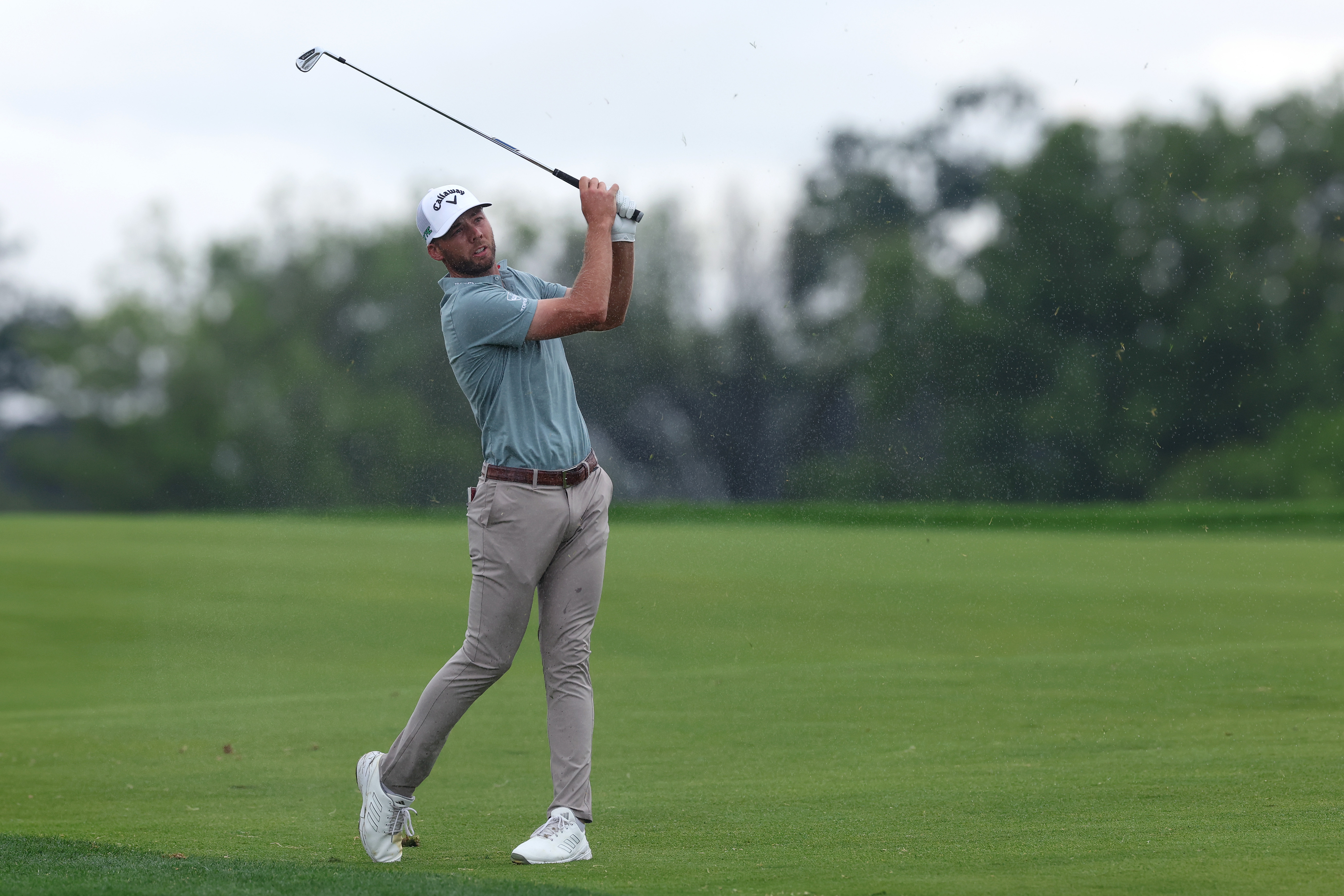 Sam Burns hits a shot from the 15th fairway during the 2025 US Open final round at Oakmont