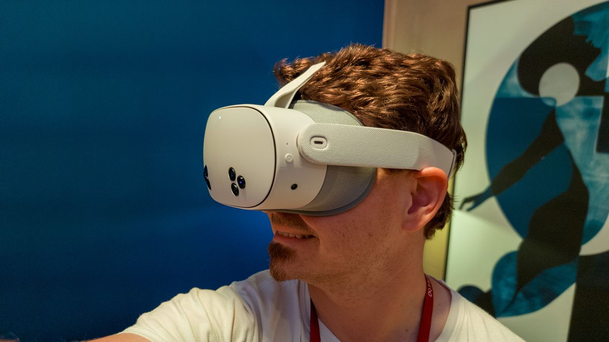 Wearing the Meta Quest 3S at a hands-on event