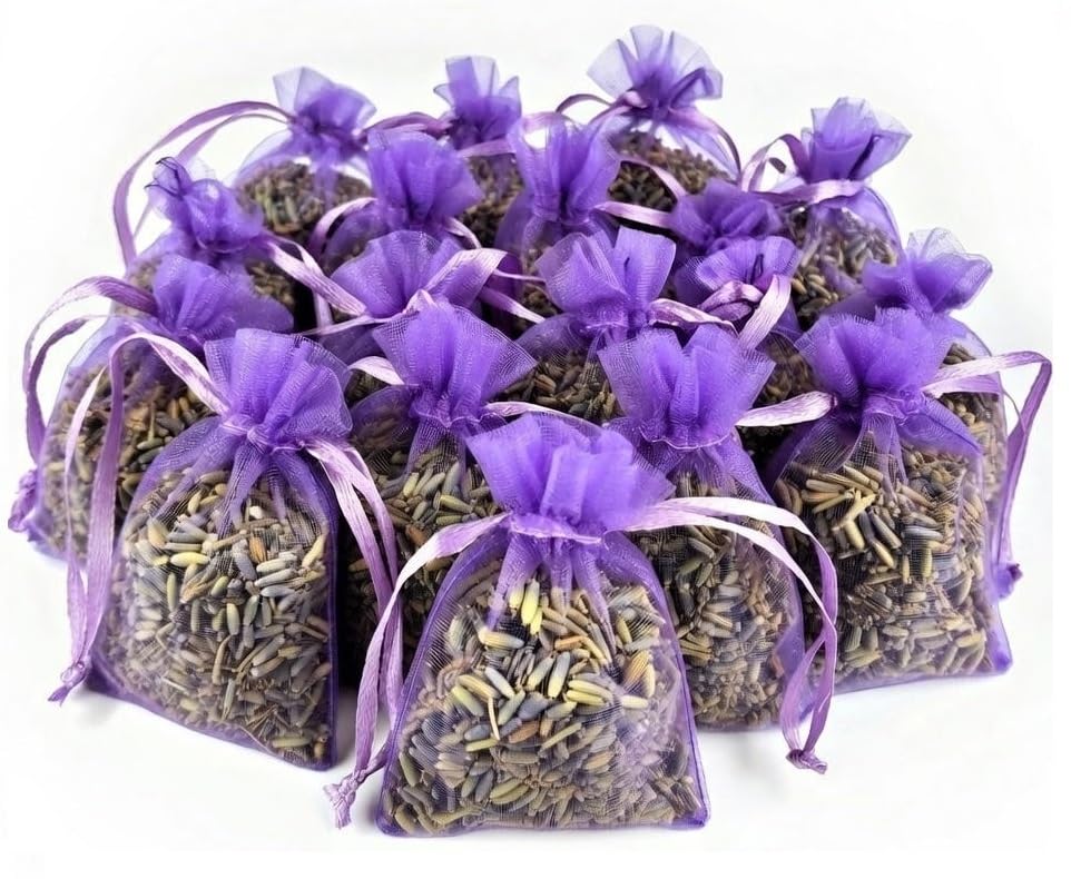 3drom 12 Sachets of Premium Dried Premium Lavender in Delicate Lilac Organza Bags - Natural Home Fragrance, Sleep Aid, Gifts &amp;amp; Moth Repellent