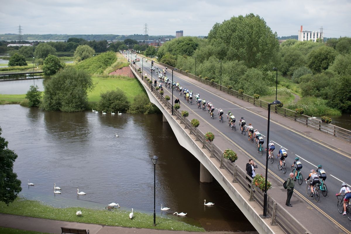 The peloton rides through Burton upon Trent during stage 4 of the Aviva Women's Tour 2016
