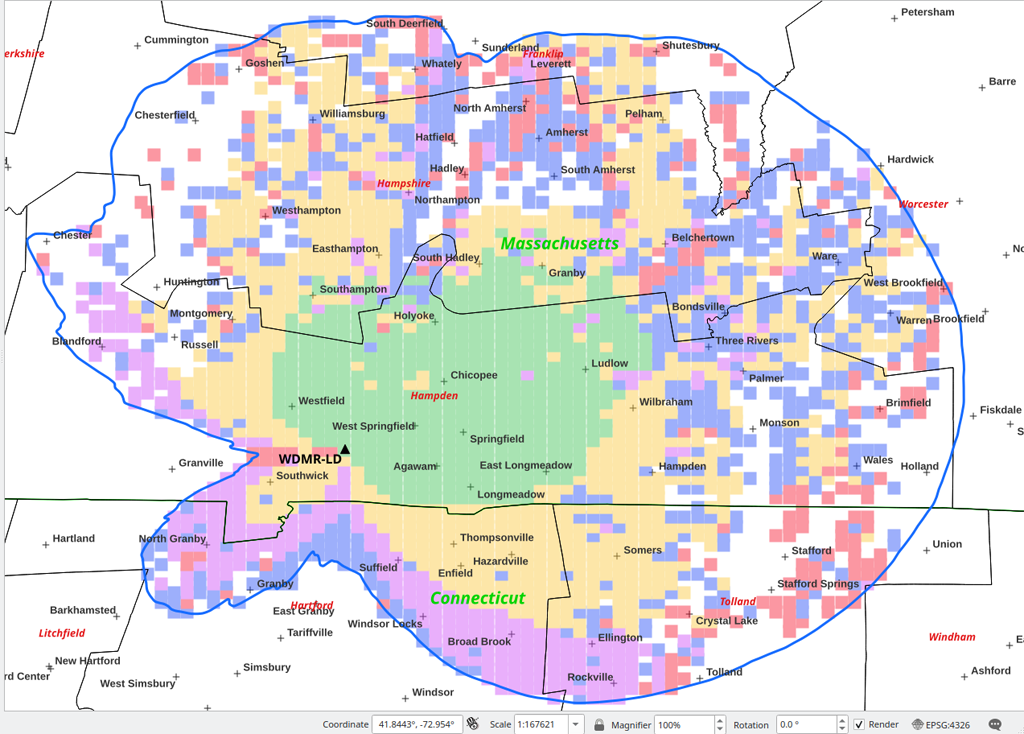 Fig. 2: QGIS lets users drag and drop shapefiles from TVStudy, Census.gov or other sites onto a map for display.