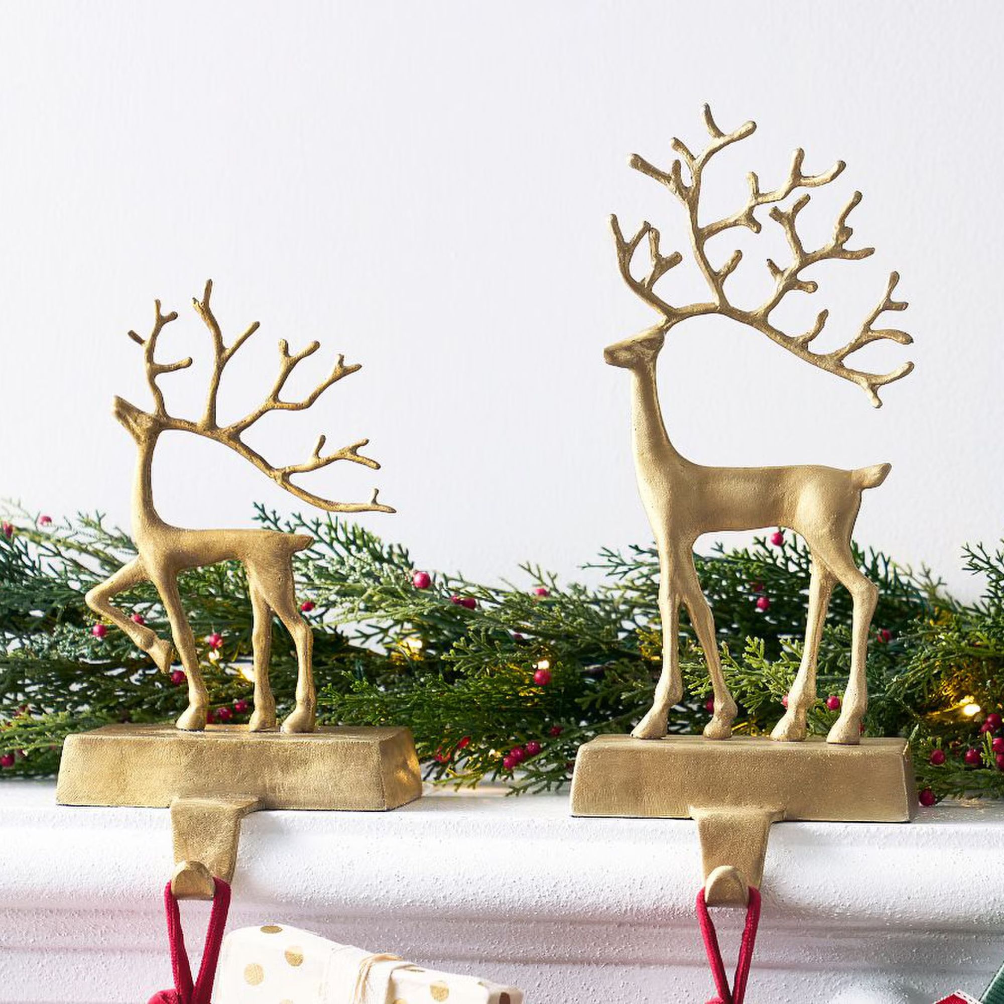 Pottery Barn Brass Sculpted Reindeer Stocking Holders