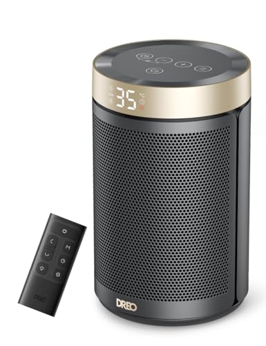 Dreo Electric Heater, 1500w Energy Efficient Space Room Heater, Upgrade Remote Portable Ceramic Fan Heaters, Thermostat, 3 Modes 12h Timer, Overheat &amp;amp; Tip Over Protection, for Bedroom, Atom 316, Gold