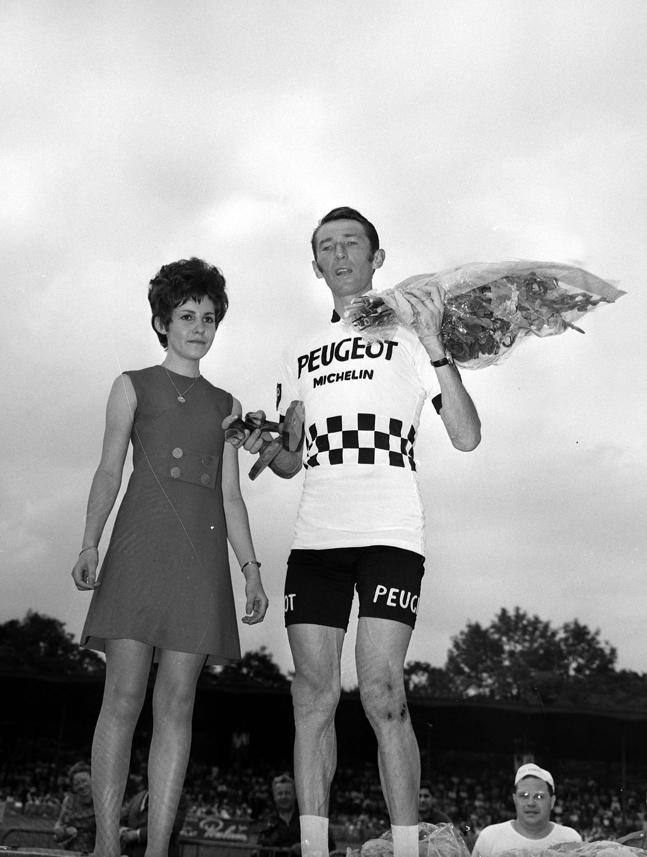 Roger Pingeon on the podium after finishing second at the 1969 Tour de France