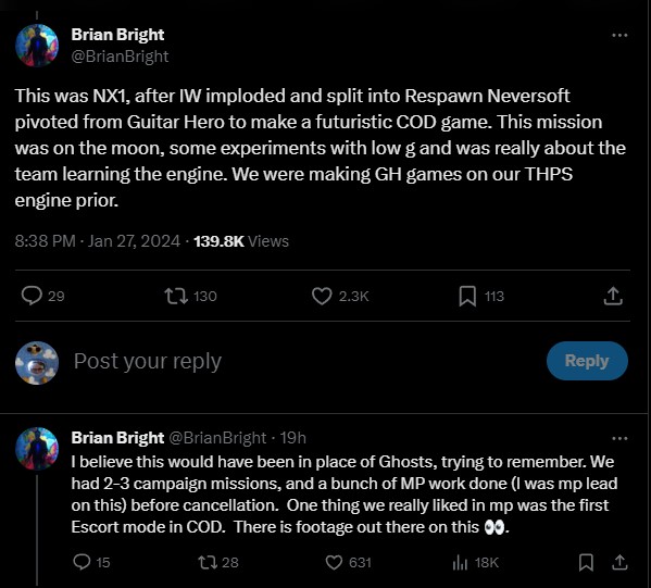 Tweet explaining background of footage from leaked Call of Duty project 