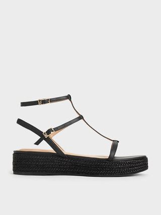 Leather T-Bar Espadrille Sandals