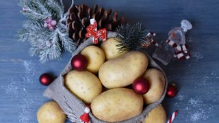 Potatoes in festive sack