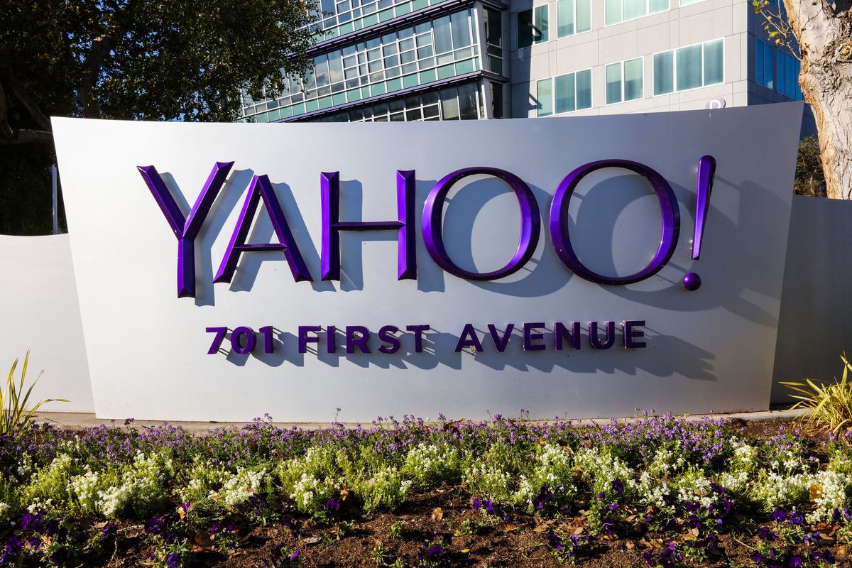 Yahoo logo on office sign