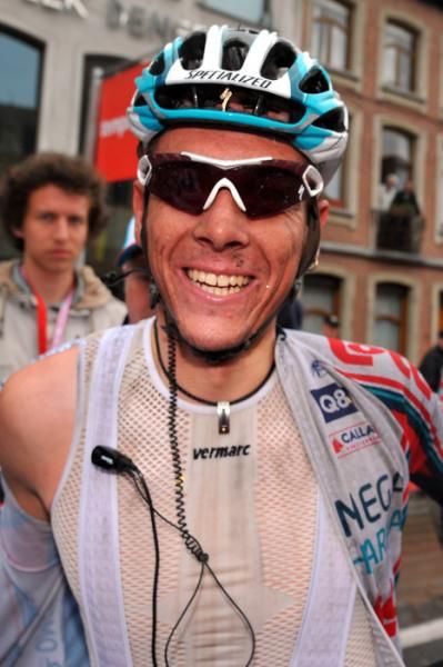 A happy Philippe Gilbert (Omega Pharma-Lotto) after winning stage 1 of the Tour of Belgium.