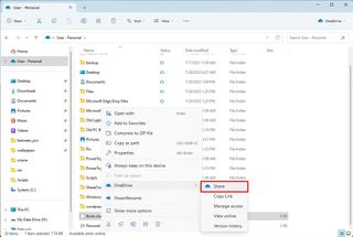 OneDrive Share from File Explorer
