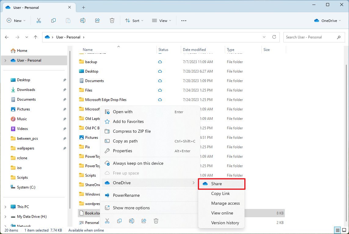 OneDrive Share from File Explorer