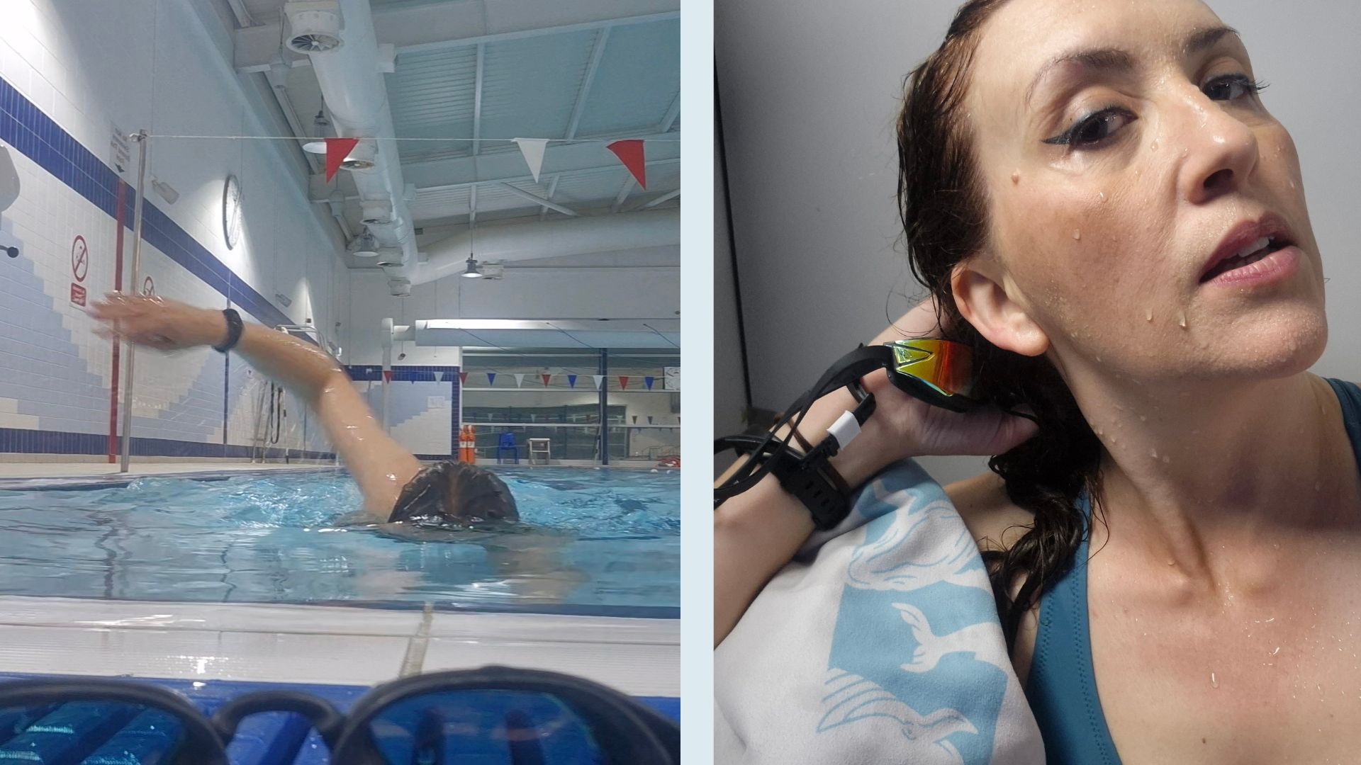 Kerry Law doing 30 minutes of swimming and drying off hair