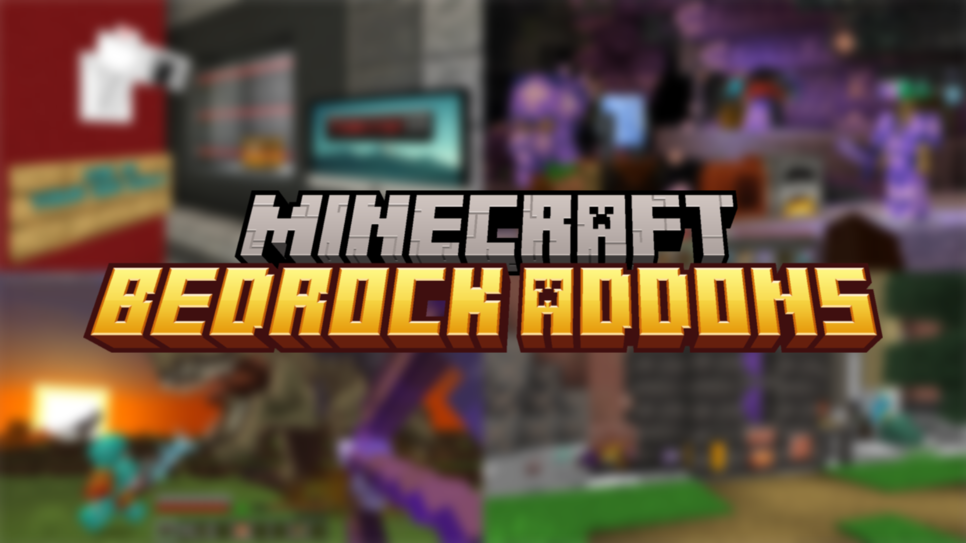 Text saying Minecraft Bedrock Add-ons with the addons blurred out in the background
