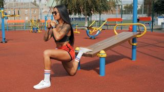 Woman doing Bulgarian split squats