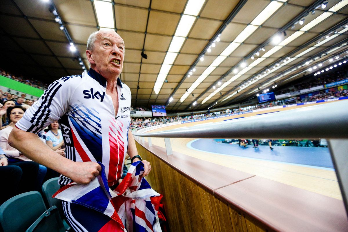 A British fan cheering on in the madison