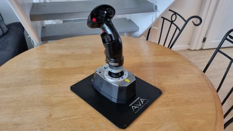 The Thrustmaster AVA F/A-18 Super Hornet Flight Stick on a table