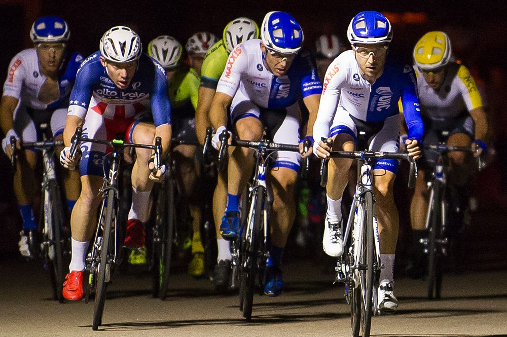 The UHC mens team starting to get organized in pursuit of a rider off the front as the races winds down.