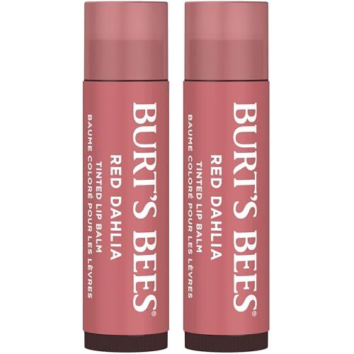 Burt's Bees Lip Tint Balm With Long Lasting 2 in 1 Duo Tinted Balm Formula, Color Infused With Deeply Hydrating Shea Butter for a Natural Looking Buildable Finish, Fiery Red Dahlia (2-Pack)