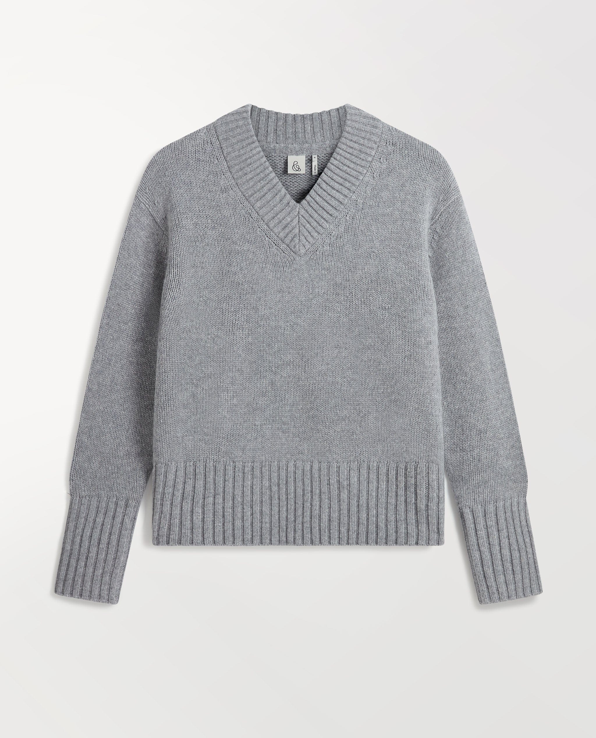 Women's Cashmere Merino V Neck Jumper - Medium Grey - Xs / Medium Grey