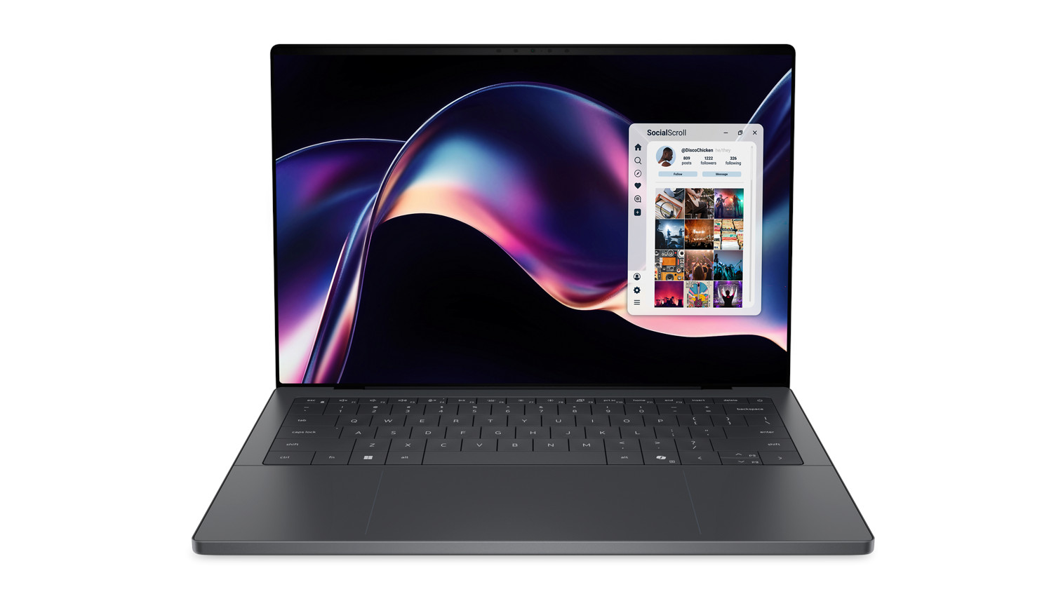 Dell XPS 14 2026 front-on view showing display and keyboard