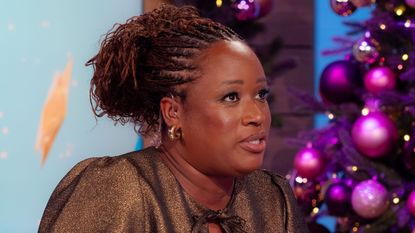 Charlene White on Loose Women in festive gold top