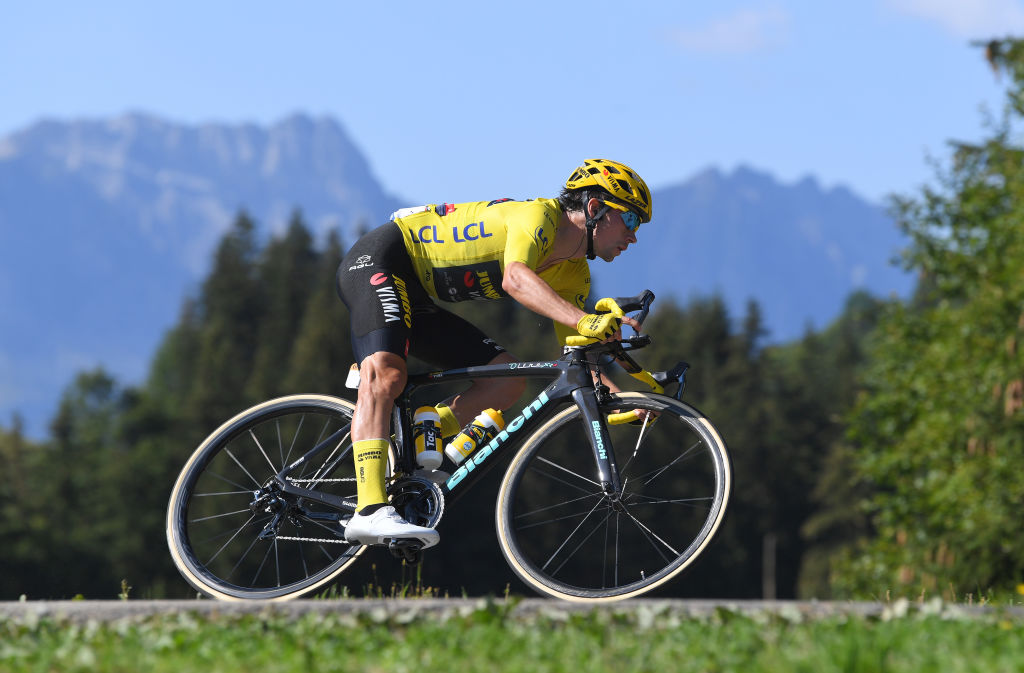 LA ROCHESURFORON FRANCE SEPTEMBER 17 Primoz Roglic of Slovenia and Team Jumbo Visma Yellow Leader Jersey during the 107th Tour de France 2020 Stage 18 a 175km stage from Mribel to La Roche sur Foron 543m TDF2020 LeTour on September 17 2020 in La RochesurForon France Photo by Tim de WaeleGetty Images