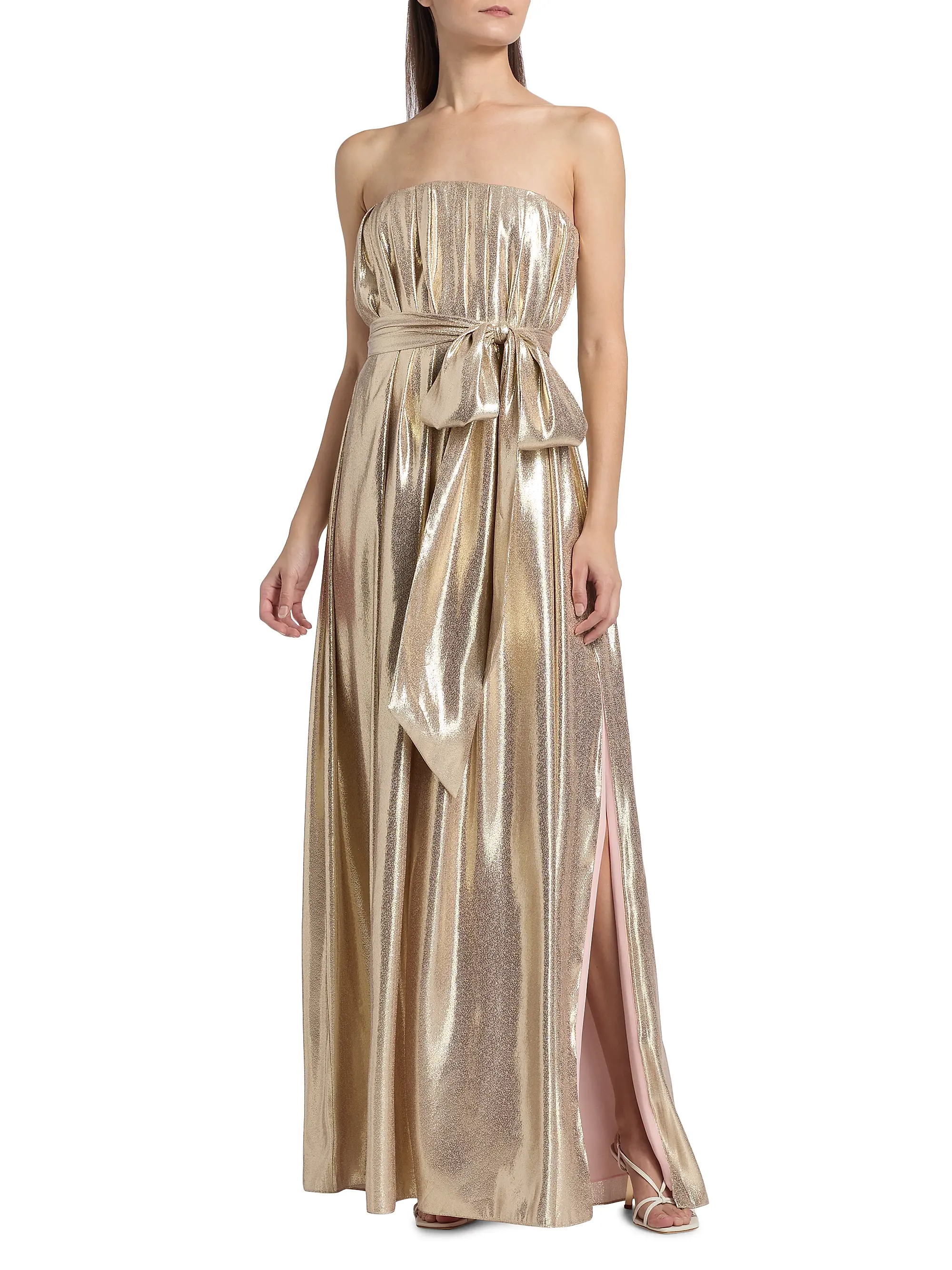 Chiara Metallic Silk Strapless Sashed Gown
