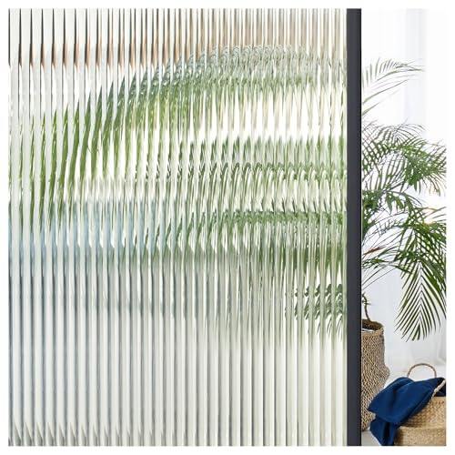 Lifetree Reeded Glass Window Film Privacy: Frosted Window Privacy Film With Adhesive Uv Sun Blocker Decorative Film for Glass Windows, for Home Office Bathroom Door, Pure 45 * 200cm