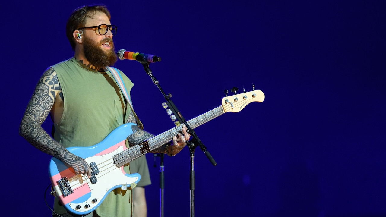 Ben McKee of Imagine Dragons perform at Park HaYarkon on August 29, 2023 in Tel Aviv, Israel.