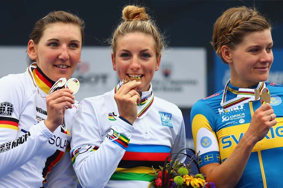 The top 3 at the 2014 road race, Pauline Ferrand Prevot, Lisa Brennauer and Emma Johansson