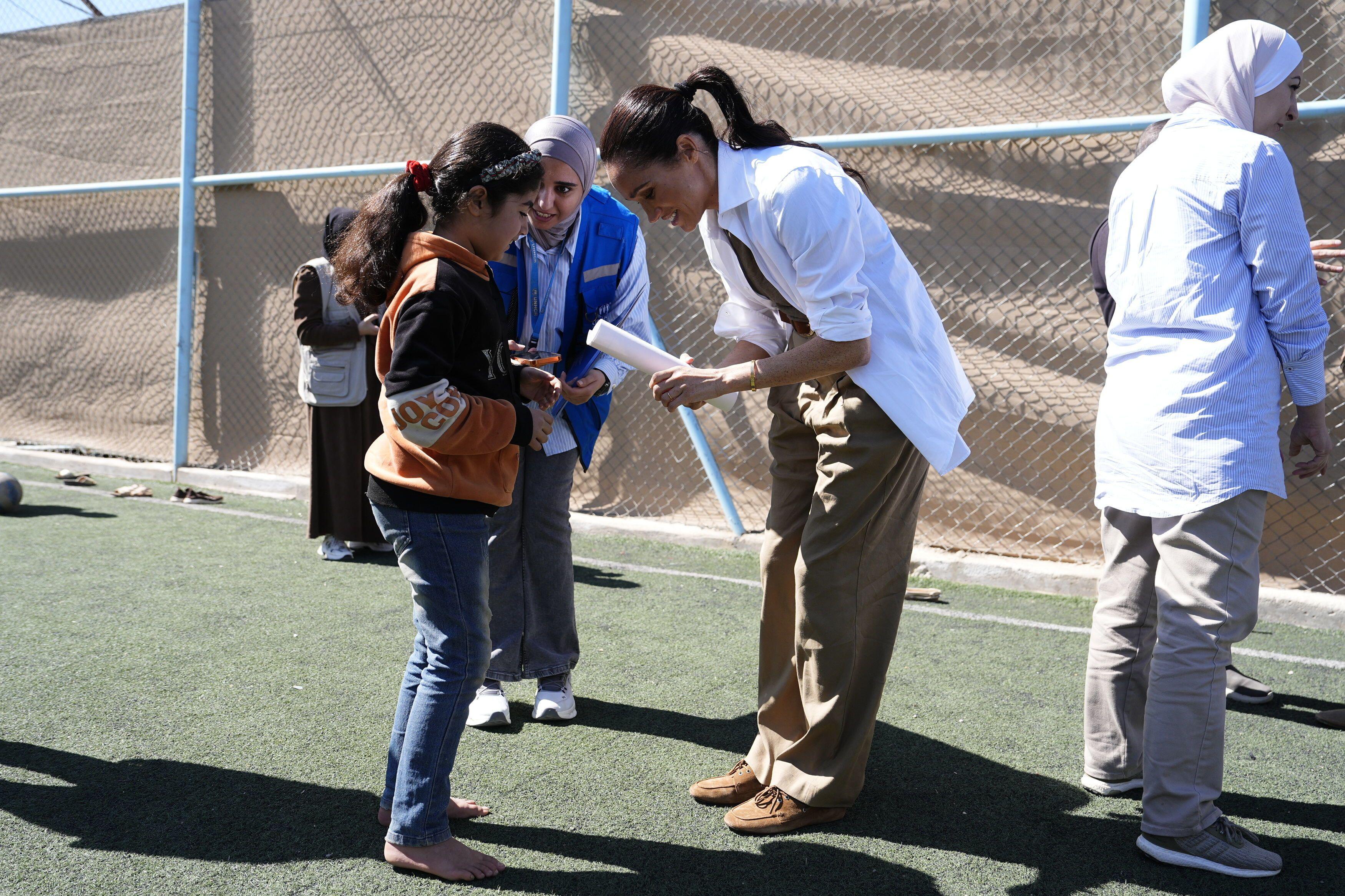The Duchess of Sussex during a visit to the QuestScope Youth Center at the Za'atari refugee camp, home to displaced Syrians, near Mafraq in northern Jordan. Picture date: Wednesday February 25, 2026.