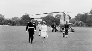 Princess Margaret arrives in the UK by helicopter