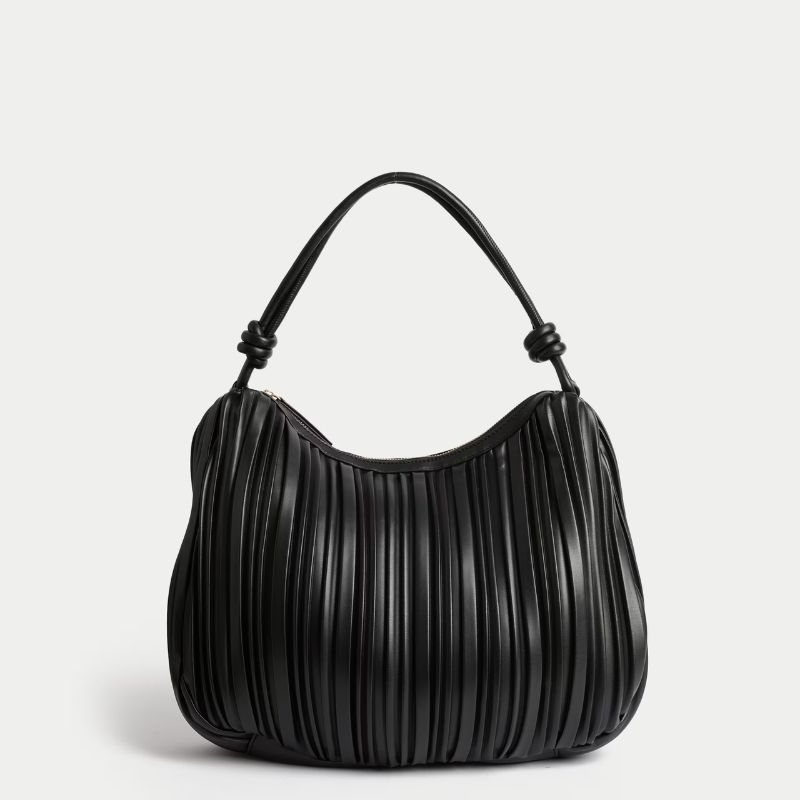 Faux Leather Pleated Top Handle Shoulder Bag cut out 