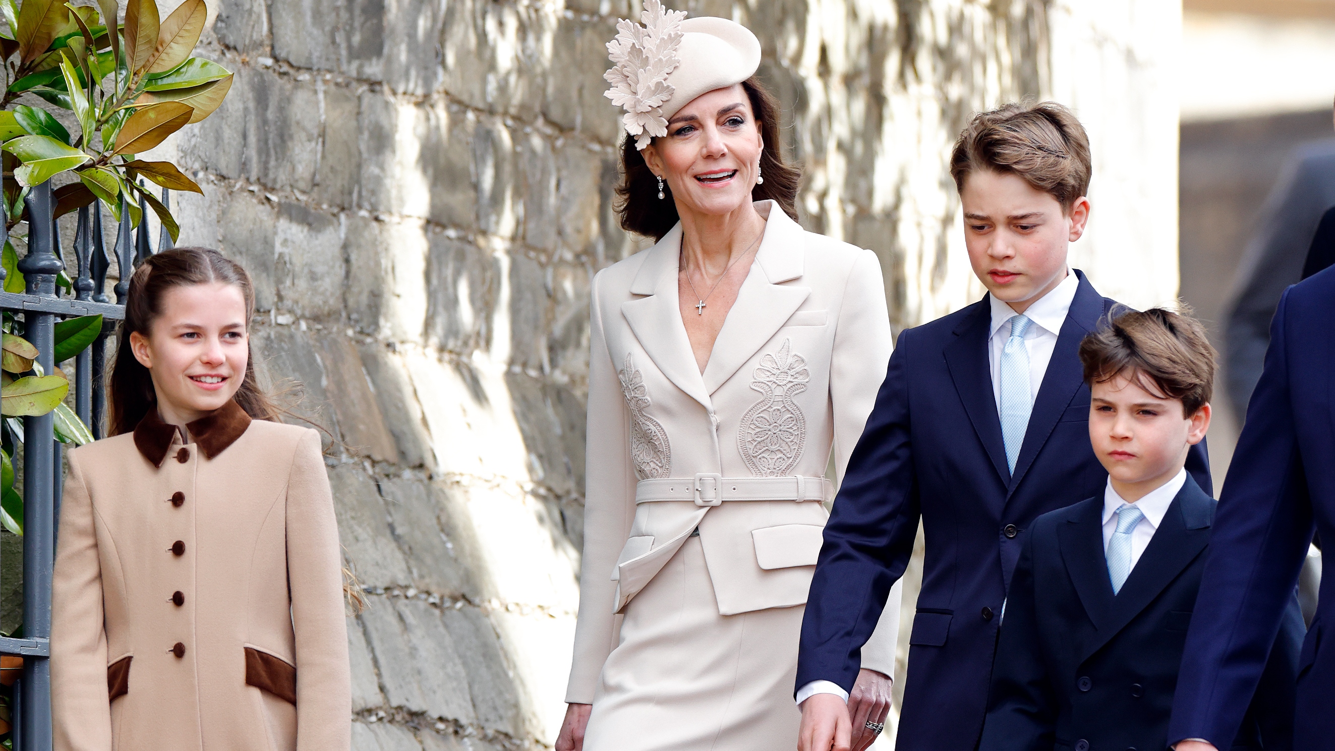 Princess Charlotte, Catherine, Princess of Wales, Prince George and Prince Louis attend the traditional Easter Sunday Mattins Service at St George's Chapel, Windsor Castle on April 5, 2026 
