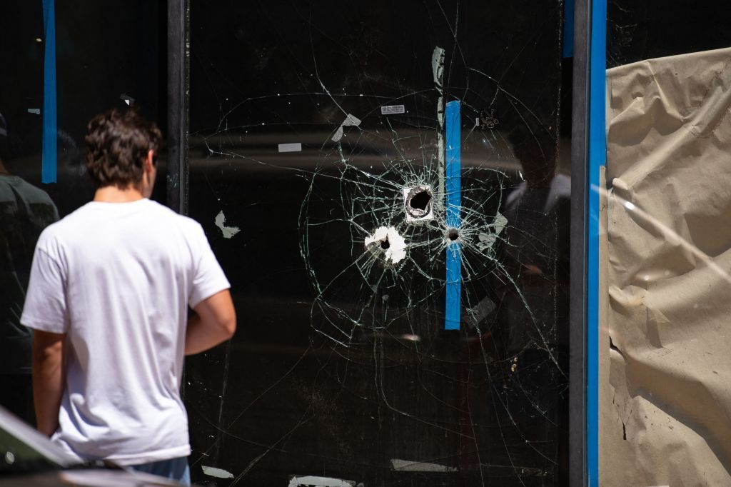 Bullet holes in a window in Philadelphia