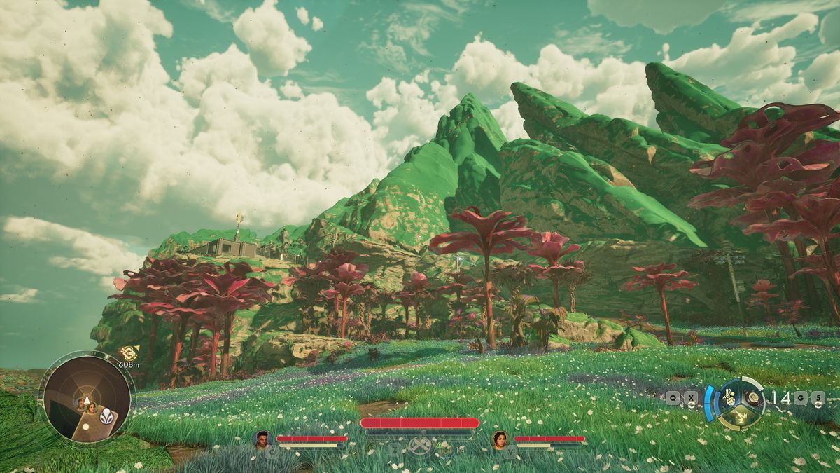 Outer Worlds 2 green and red alien landscape