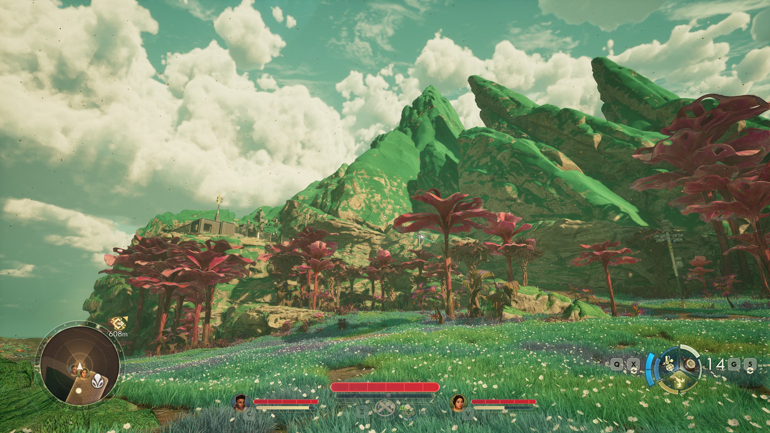 Outer Worlds 2 green and red alien landscape