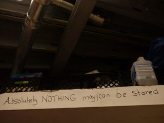 Certain spots at Utah's Mars Desert Research Station are not suitable for storage, as this message on a high shelf warns.