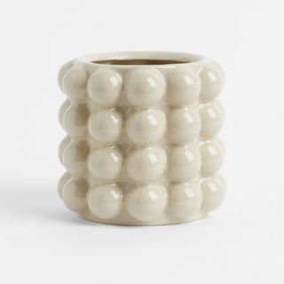 H&M Small Plant Pot with Bubbles in creme beige color