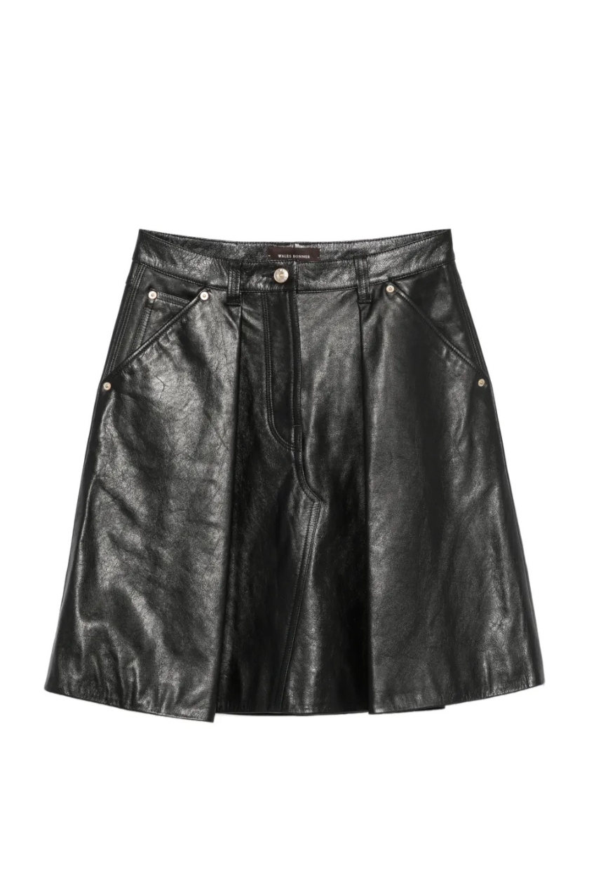 Wales Bonner , Black Construct Leather Midi Skirt