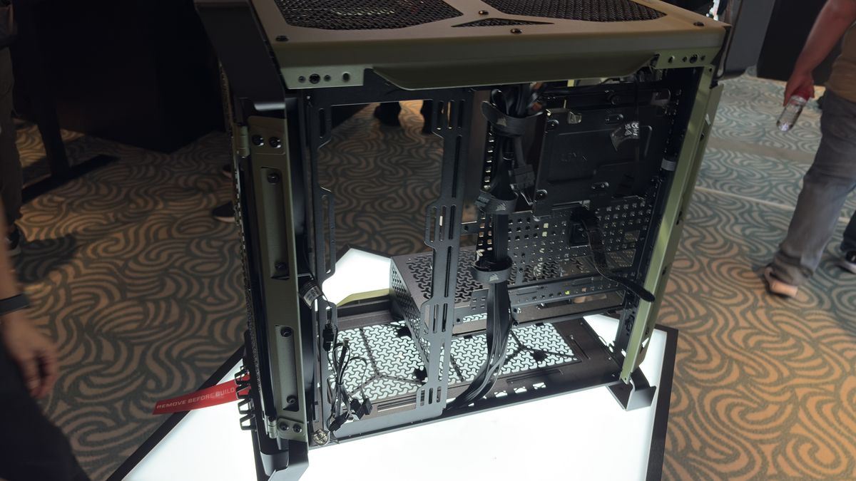 Corsair's new Warthog case with a light over the rear IO panel, at computex 2026.
