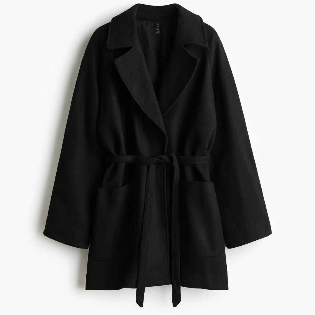H&M Tie-Belt Black Coat
