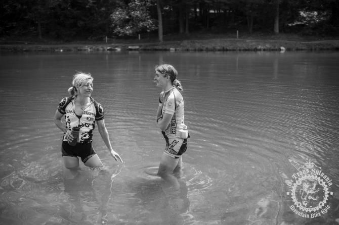 Open Women&rsquo;s riders Vicki Barclay (Stan's No-Tub es Womens Team) and Cheryl Sornson (RDC) cool down after a close finish in today&rsquo;s 41-mil e stage