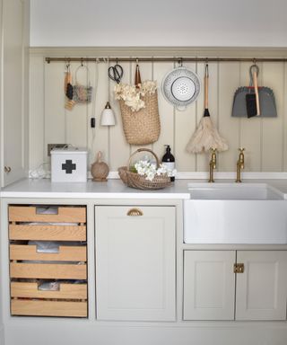 small utility room with hanging storage